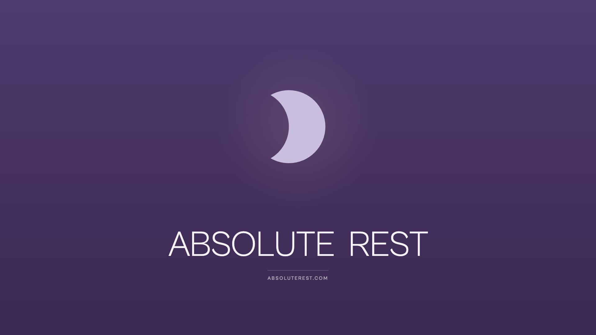 AR brand intro — crescent moon, ABSOLUTE REST wordmark over sunrise gradient